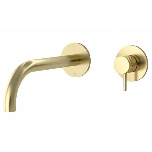 JTP Vos Wall Mounted Designer Handle Basin Mixer Tap 200mm Spout - Brushed Brass - Envy Bathrooms Ltd