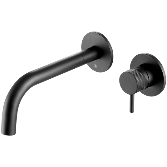 JTP Vos Wall Mounted Designer Handle Basin Mixer Tap 200mm Spout - Matt Black - Envy Bathrooms Ltd