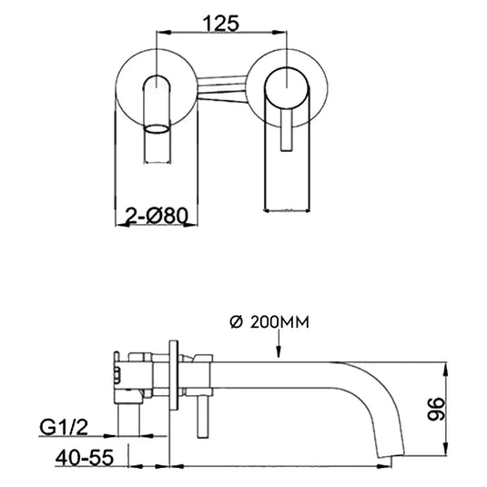 JTP Vos Wall Mounted Single Lever Basin Mixer Tap with Slim Spout 150mm - Brushed Brass - Envy Bathrooms Ltd