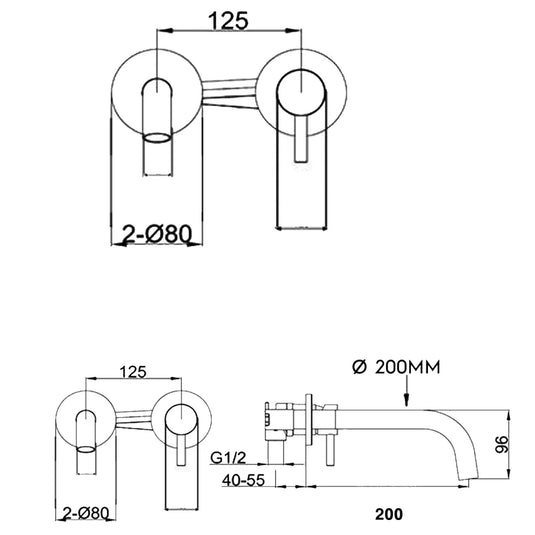 JTP Vos Wall Mounted Single Lever Basin Mixer Tap with Slim Spout 200mm - Matt Black - Envy Bathrooms Ltd