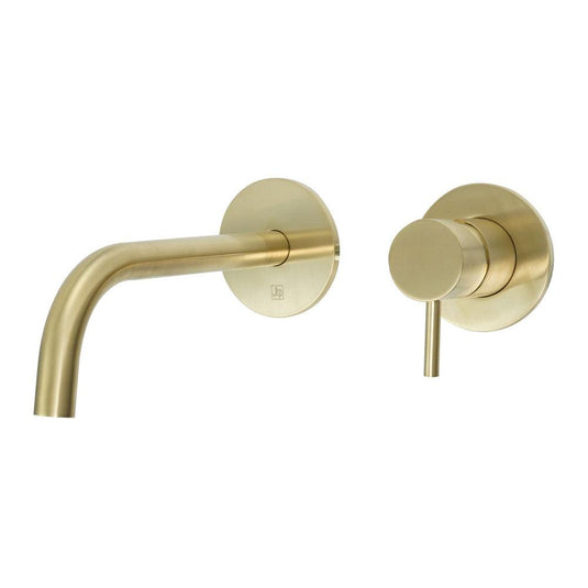 JTP Vos Wall Mounted Single Lever Basin Mixer Tap with Slim Spout 250mm - Brushed Brass - Envy Bathrooms Ltd