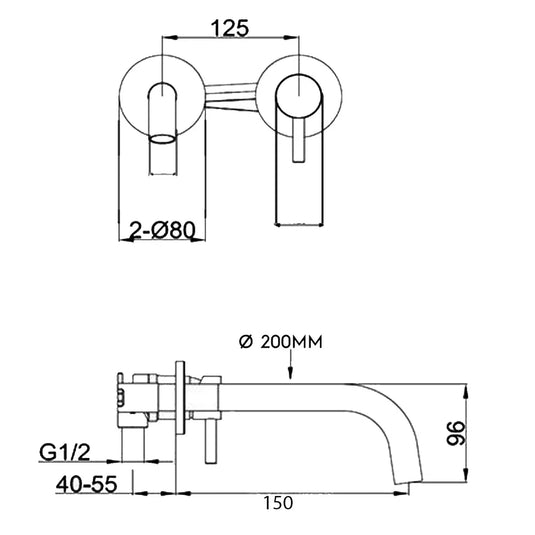 JTP Vos Wall Mounted Single Lever Designer Handle Basin Mixer Tap with Slim Spout 150mm - Brushed Brass - Envy Bathrooms Ltd