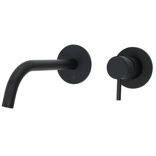 JTP Vos Wall Mounted Single Lever Designer Handle Basin Mixer Tap with Slim Spout 150mm - Matt Black - Envy Bathrooms Ltd
