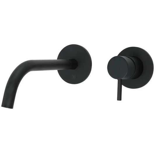 JTP Vos Wall Mounted Single Lever Designer Handle Basin Mixer Tap with Slim Spout 250mm - Matt Black - Envy Bathrooms Ltd