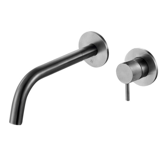 JTP Vos Wall Mounted Single Lever Designer Handle Basin Mixer Tap with Spout 150mm - Brushed Black - Envy Bathrooms Ltd