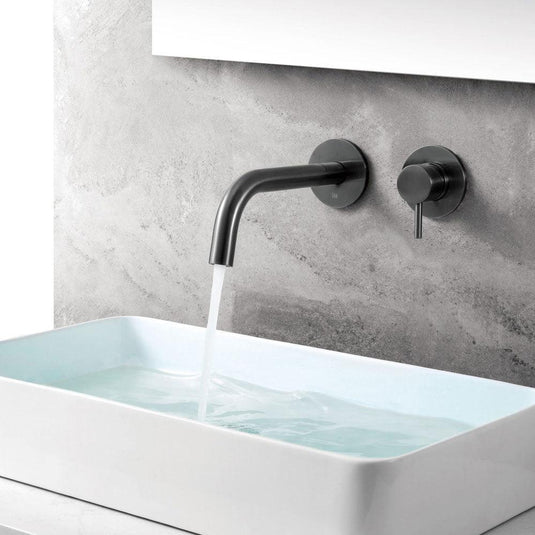 JTP Vos Wall Mounted Single Lever Designer Handle Basin Mixer Tap with Spout 150mm - Brushed Black - Envy Bathrooms Ltd