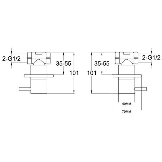 JTP Vos Wall Valves 70mm Wide - Brushed Brass - Envy Bathrooms Ltd