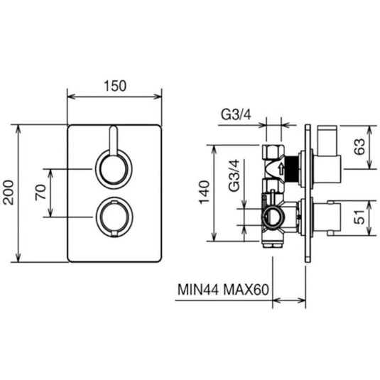 JTP Wings Thermostatic Concealed 1 Outlet Shower Valve - Chrome - Envy Bathrooms Ltd