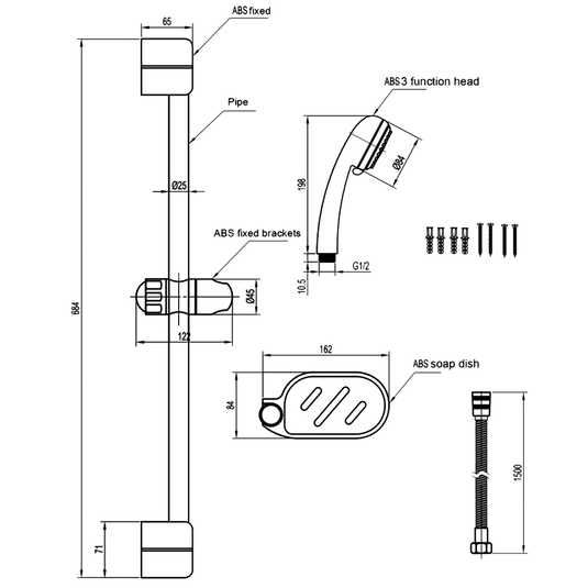 JTP Jet Slider Rail Kit Single Function Handset - Chrome - Envy Bathrooms Ltd