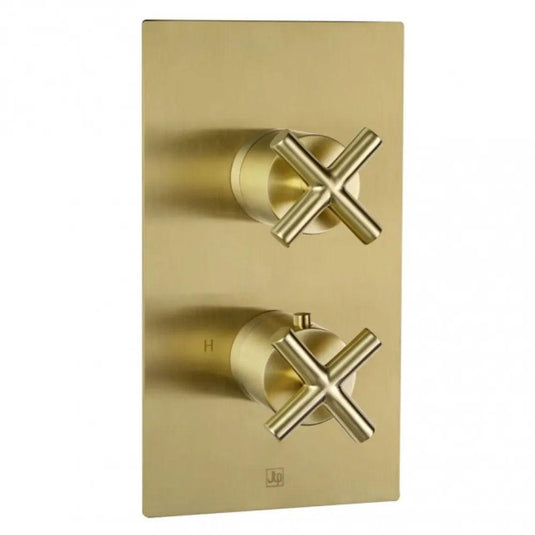 JTP Solex 2-Outlet Dual Handle Thermostatic Concealed Shower Valve - Brushed Brass - Envy Bathrooms Ltd