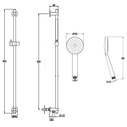 JTP Vos Single Function Slide Rail Kit - Brushed Brass - Envy Bathrooms Ltd
