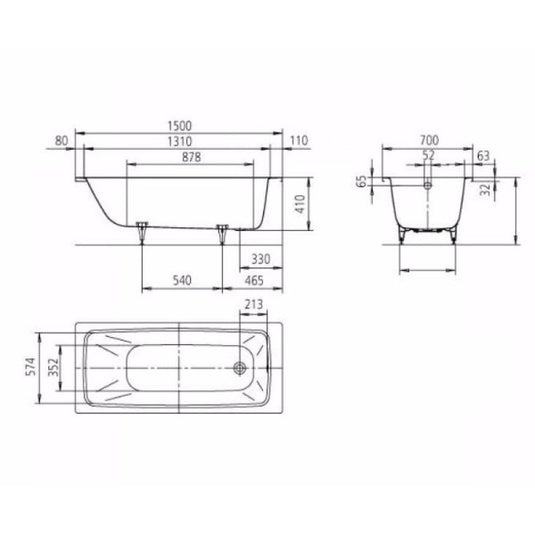 Kaldewei Cayono 747 1500x700mm Single Ended Bath 0TH | 274700010001