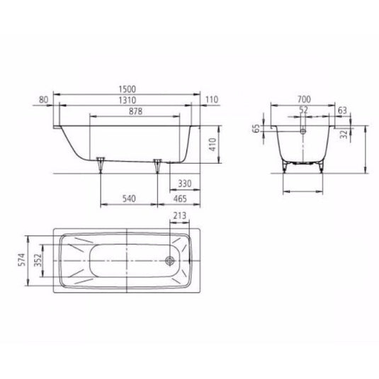 Kaldewei Cayono 747 1500x700mm Single Ended Bath 2TH | 274720000001