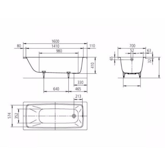 Kaldewei Cayono 748 1600x700mm Single Ended Bath 0TH | 274800010001