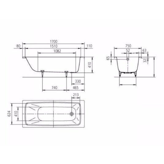 Kaldewei Cayono 750 1700x750mm Single Ended Bath 0TH | 275000010001