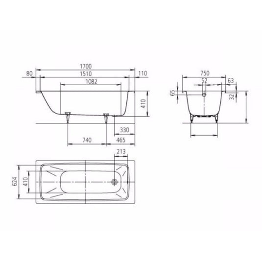 Kaldewei Cayono 750 1700x750mm Single Ended Bath 2TH | 275020000001