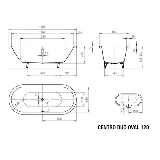Kaldewei Centro Duo Oval 1800x800mm Double Ended Bath 0TH Alpine White | 282800010001