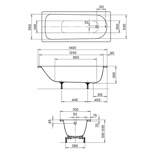 Kaldewei Eurowa 1400x700mm Single Ended Bath 2TH | 119520000001