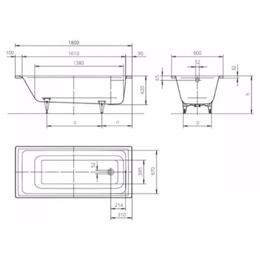 Kaldewei Puro 653 1800x800mm Single Ended Bath 0TH | 256300010001