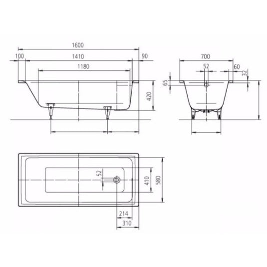 Kaldewei Puro 683 1600x700mm Single Ended Bath 0TH | 258300010001