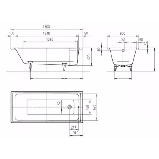 Kaldewei Puro 691 1700x800mm Single Ended Bath 2TH | 259120000001