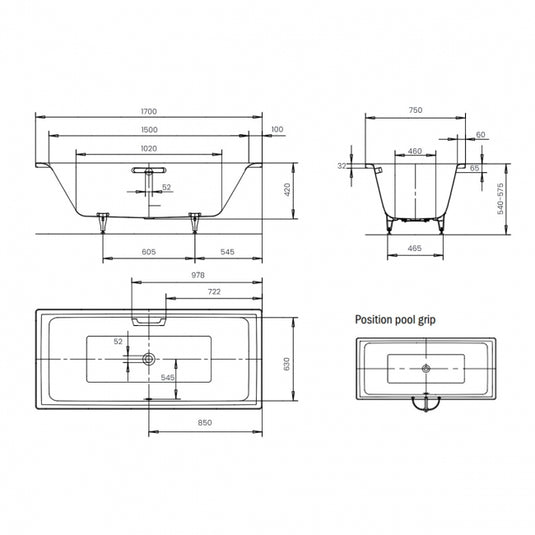 Kaldewei Puro Duo 663 1700x750mm Double Ended Bath 0TH | 266300010001