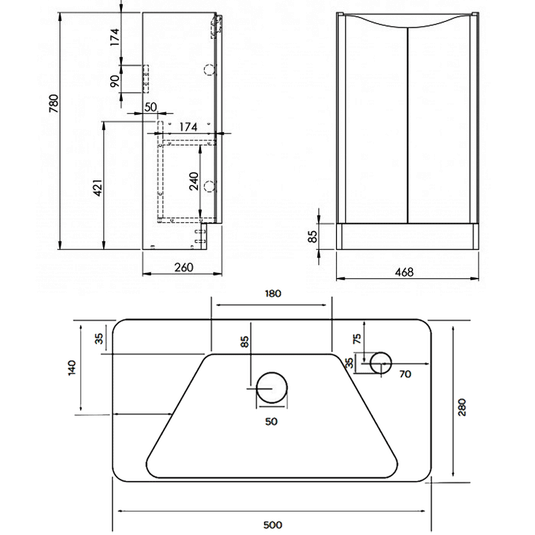 Kartell Arc Floor Standing 2-Door Cloakroom Vanity Unit with Basin 500mm Wide - Matt Graphite - Envy Bathrooms Ltd
