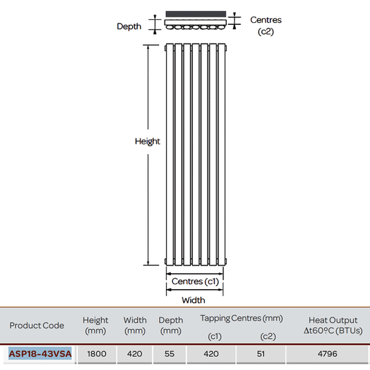 Kartell Aspen Single Designer Vertical Radiator 1800mm H x 430mm W - Anthracite - Envy Bathrooms Ltd