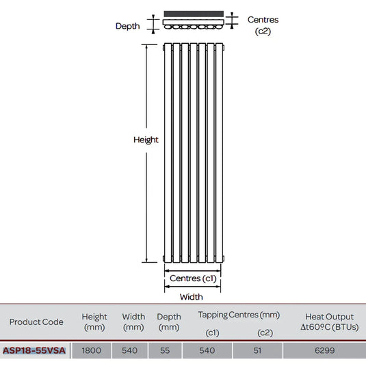 Kartell Aspen Single Designer Vertical Radiator 1800mm H x 550mm W - Anthracite - Envy Bathrooms Ltd