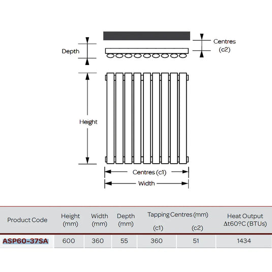 Kartell Aspen Single Designer Vertical Radiator 600mm H x 380mm W - Anthracite - Envy Bathrooms Ltd