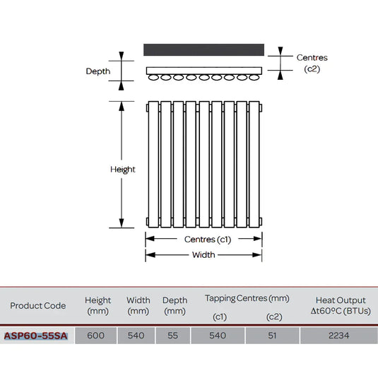 Kartell Aspen Single Designer Vertical Radiator 600mm H x 550mm W - Anthracite - Envy Bathrooms Ltd