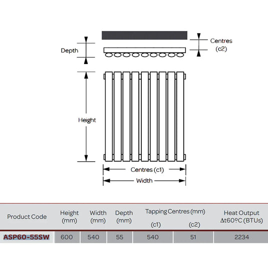 Kartell Aspen Single Designer Vertical Radiator 600mm H x 550mm W - White - Envy Bathrooms Ltd