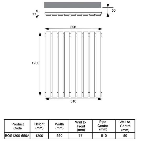 Kartell Boston Designer Radiator 1200mm H x 550mm W - Anthracite - Envy Bathrooms Ltd