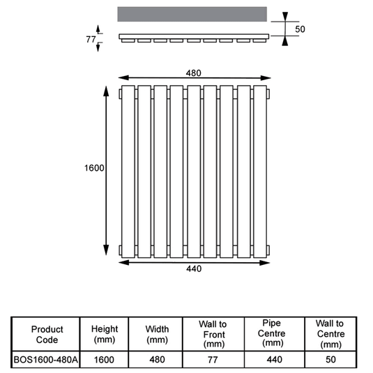 Kartell Boston Designer Radiator 1600mm H x 480mm W - Anthracite - Envy Bathrooms Ltd