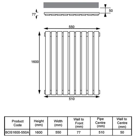 Kartell Boston Designer Radiator 1600mm H x 550mm W - Anthracite - Envy Bathrooms Ltd