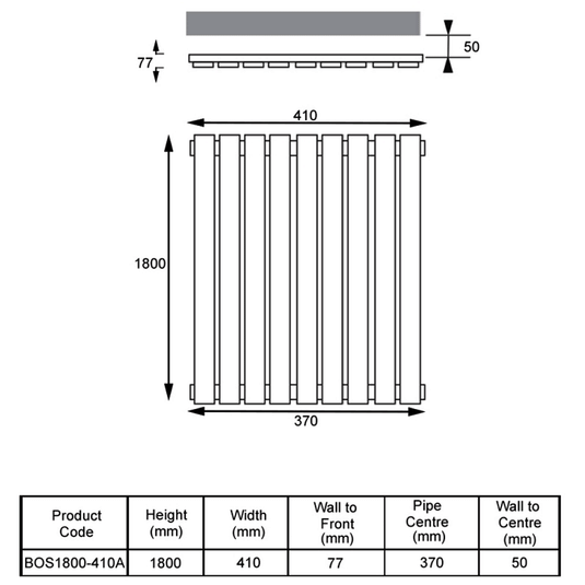 Kartell Boston Designer Radiator 1800mm H x 410mm W - Anthracite - Envy Bathrooms Ltd