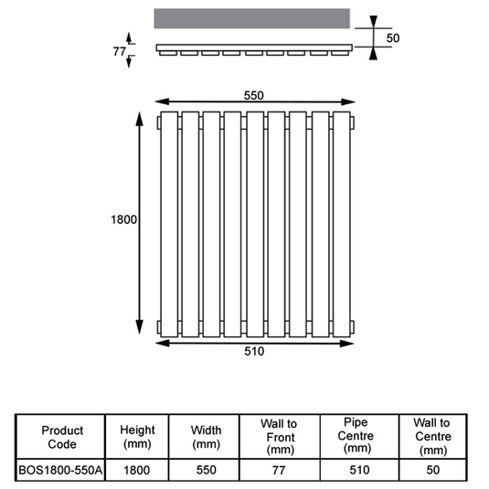 Kartell Boston Designer Radiator 1800mm H x 550mm W - Anthracite - Envy Bathrooms Ltd