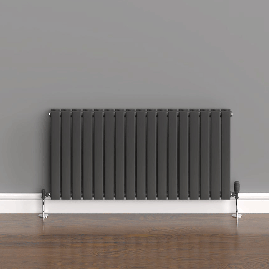 Kartell Boston Double Designer Horizontal Radiator 600mm H x 1190mm W - Anthracite - Envy Bathrooms Ltd