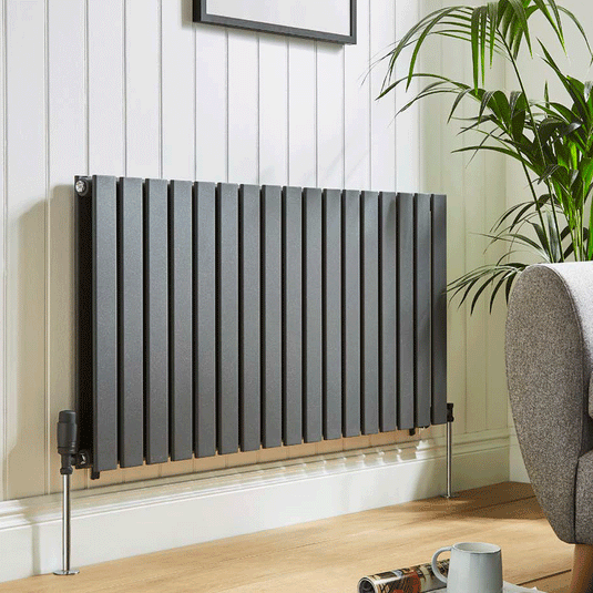 Kartell Boston Double Designer Horizontal Radiator 600mm H x 1190mm W - Anthracite - Envy Bathrooms Ltd