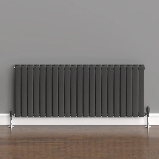 Kartell Boston Double Designer Horizontal Radiator 600mm H x 1470mm W - Anthracite - Envy Bathrooms Ltd