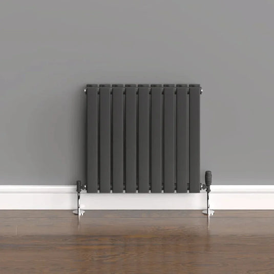 Kartell Boston Double Designer Horizontal Radiator 600mm H x 630mm W - Anthracite - Envy Bathrooms Ltd