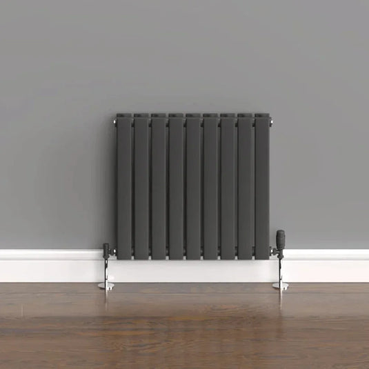 Kartell Boston Double Designer Horizontal Radiator 600mm H x 630mm W - Anthracite - Envy Bathrooms Ltd