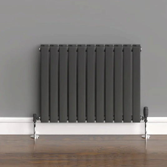 Kartell Boston Double Designer Horizontal Radiator 600mm H x 770mm W - Anthracite - Envy Bathrooms Ltd