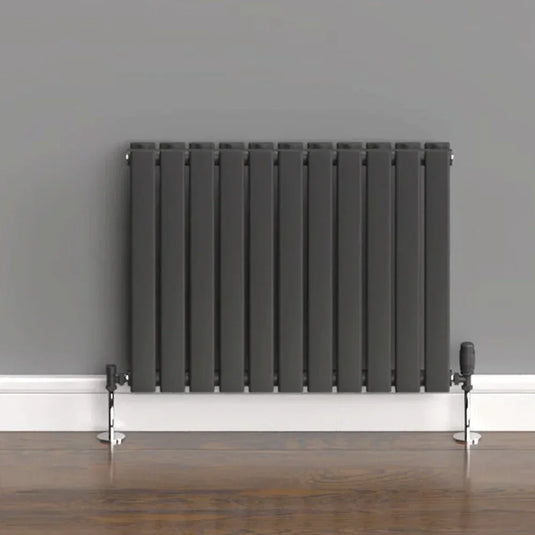 Kartell Boston Double Designer Horizontal Radiator 600mm H x 770mm W - Anthracite - Envy Bathrooms Ltd