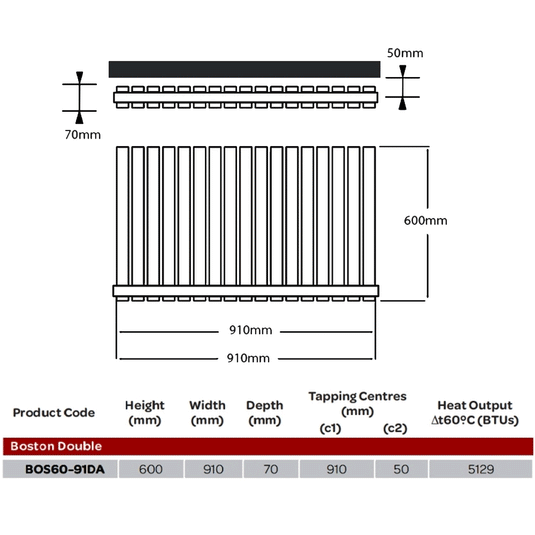 Kartell Boston Double Designer Horizontal Radiator 600mm H x 910mm W - Anthracite - Envy Bathrooms Ltd