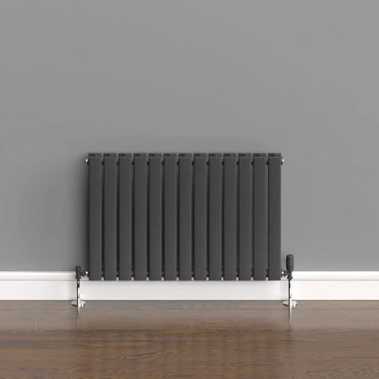 Kartell Boston Double Designer Horizontal Radiator 600mm H x 910mm W - Anthracite - Envy Bathrooms Ltd