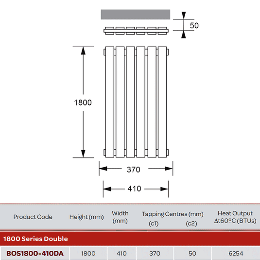 Kartell Boston Double Vertical Designer Radiator 1800mm H x 410mm W - Matt Anthracite - Envy Bathrooms Ltd