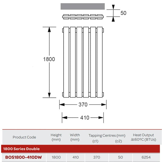 Kartell Boston Double Vertical Designer Radiator 1800mm H x 410mm W - Matt White - Envy Bathrooms Ltd