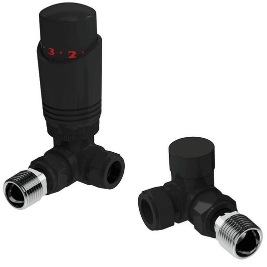 Kartell K-Design Thermostatic Corner Radiator Valves Pair - Black