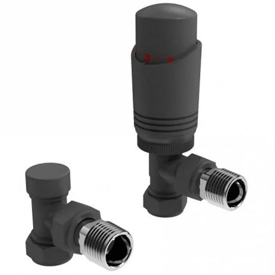 Kartell K-Design Thermostatic Angled Radiator Valves Pair - Anthracite - Envy Bathrooms Ltd